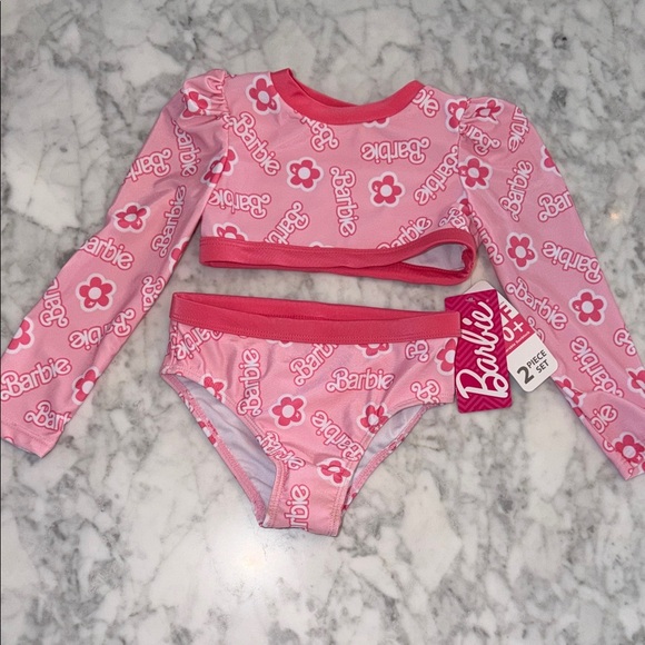 Barbie Other - NWT Barbie Floral Pink Kids Rashguard Swim Set 3T